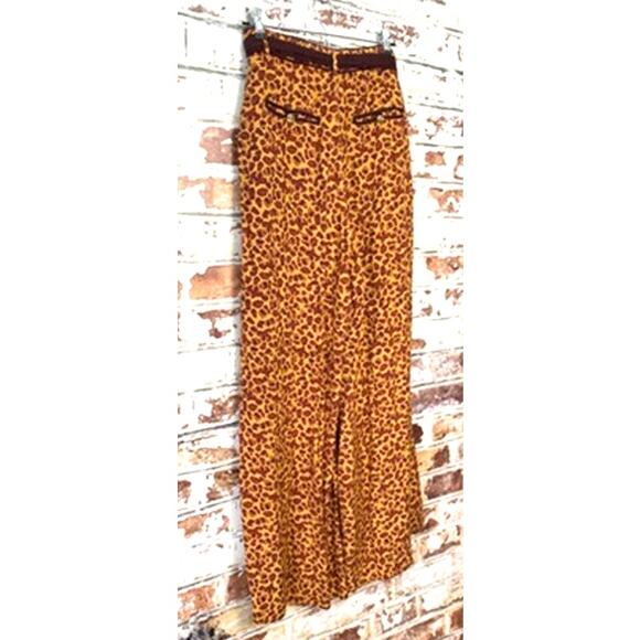 Free People Bennie Wide Legged Animal Print Flowing High Waisted Belted Pants - Picture 15 of 16